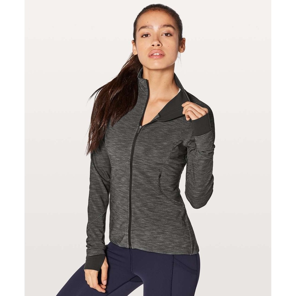 $128 Lululemon Gait Keeper Jacket Heathered Gray Black Woman's Running Yoga/2